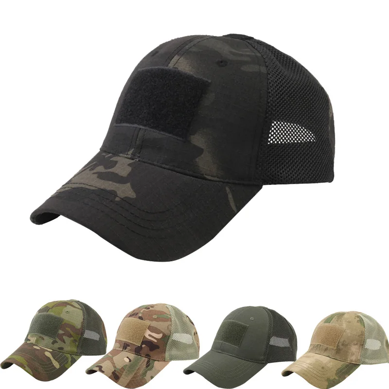 Gorra de béisbol de camuflaje verde para senderismo al aire libre, visera trasera con hebilla ajustable, sombreros deportivos, táctica