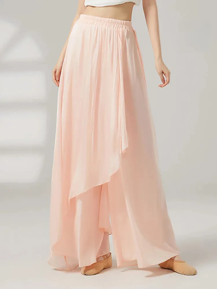 여성용 솔리드 컬러 하이 웨이스트 와이드 레그 팬츠, 루즈한 발레 댄스 바지, 투피스 룩, 무대 및 연습복