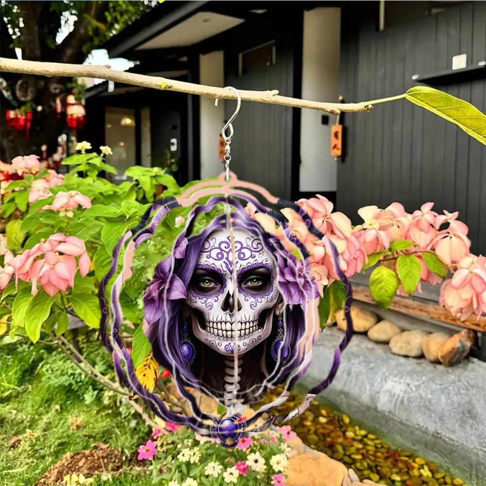 CIFbuy 3D Metal Wind Chimes Gothic Skull Mask Spinning Hanging Ornament Outdoor Garden Yard Patio Balcony Bird Repellent Decor G