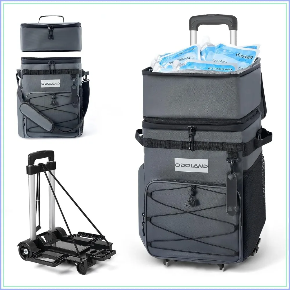 

72 Can Rolling Cooler Bag with Wheels & Handle, Collapsible Insulated Ice Chest for Beach, Camping & Tailgating - Portable Travel Soft Cooler on Wheels, Collapses for Easy Storage