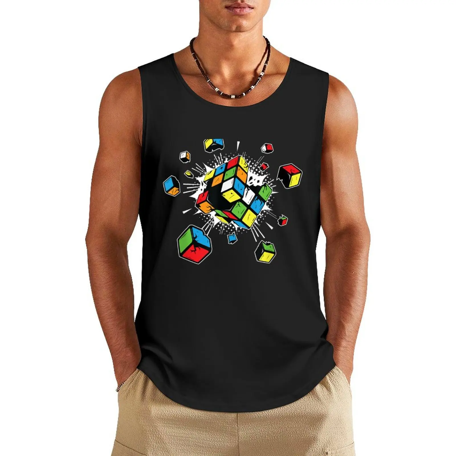 Exploding Cube Speed Cubing Puzzle Master Tank Top Men's cotton t-shirt Sleeveless top