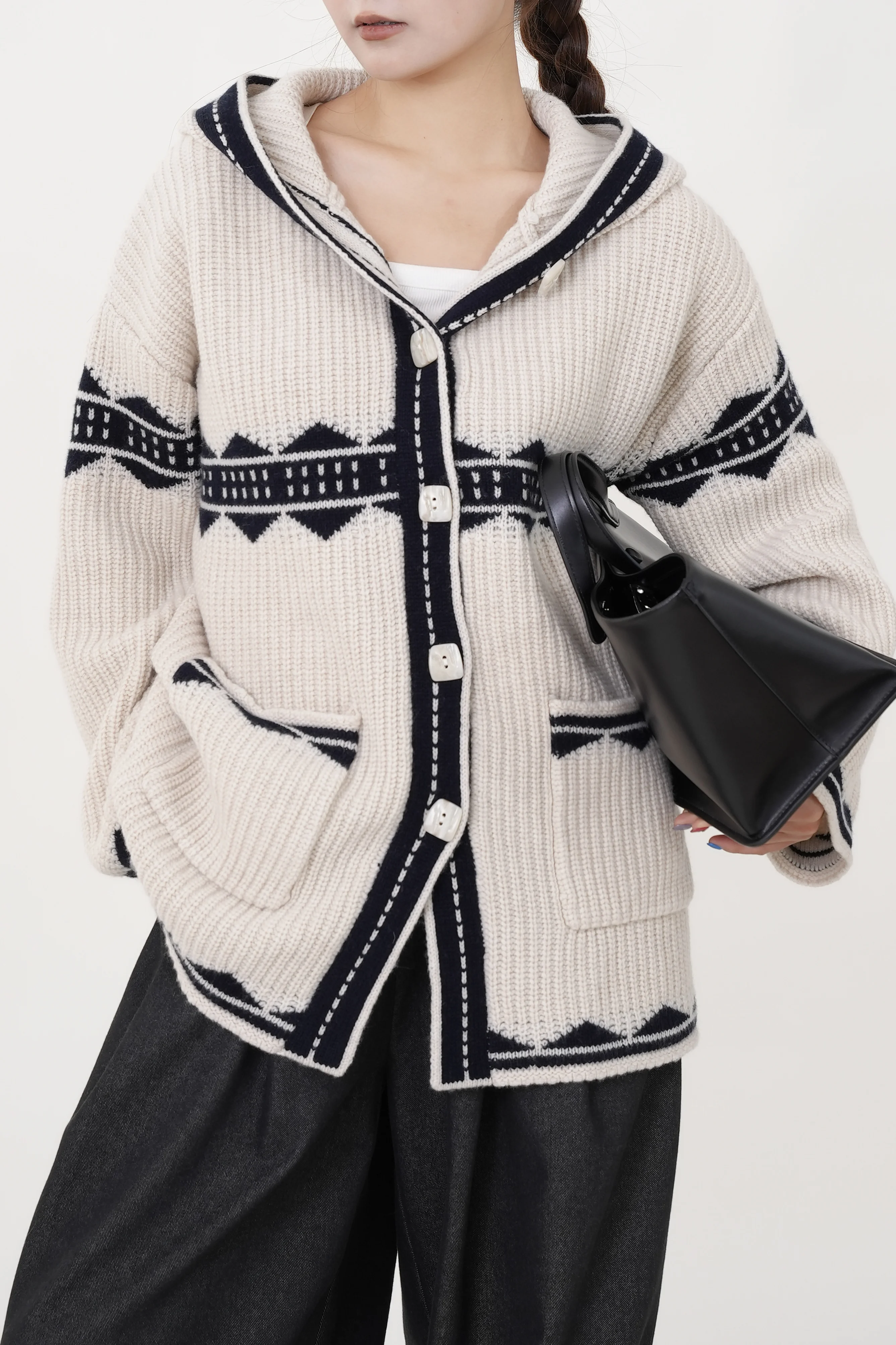 

100% Merino Wool Women's Cardigan Hooded Thickeneded Outwear Autumn and Winter Heavy Industry High Luxury Wool Outwear