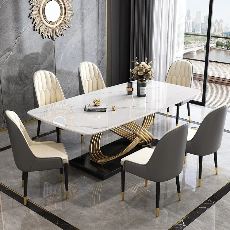 Modern, simple, light luxury, stainless steel, slate, dining table, rectangular, anti-scalding, household, dining table, hotel