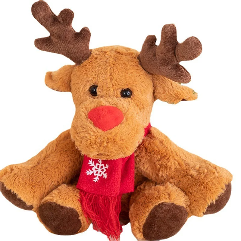 ตุ๊กตาคริสต์มาส Reindeer Plush ของเล่น Light Up Xmas Plush Elk กับผ้าพันคอสีแดงตุ๊กตา Plush ตุ๊กตาวันหยุดฤดูหนาวของขวัญ