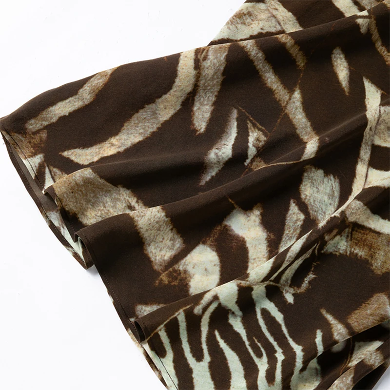 المرأة بروتيل 100% التوت الحرير كريب دي تشاين الحرير القهوة زيبرا مطبوعة قمة الموضة قميص سترة الصيف الشاطئ M1244