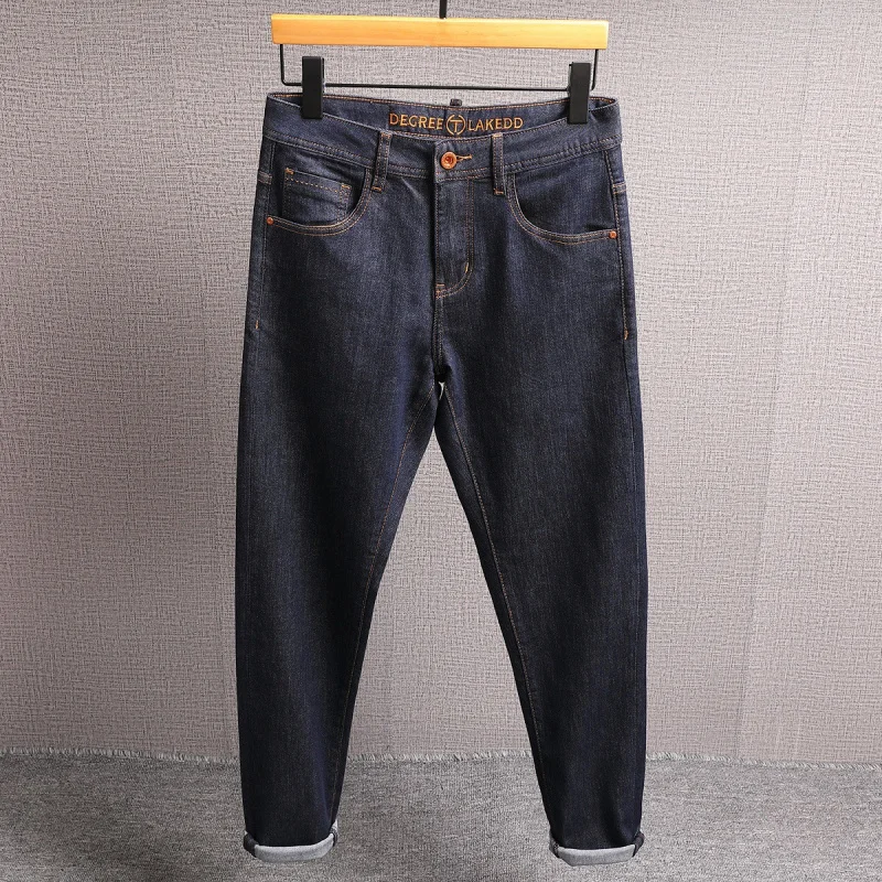 

Модные простые высококачественные однотонные джинсы, мужские однотонные модные повседневные эластичные прямые брюки