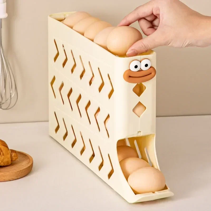4 Tiers Automatic Rolling Egg Holder Rack New Large Capacity Egg Organizer Storage Box for Refrigerator Egg Dispenser 30 Eggs