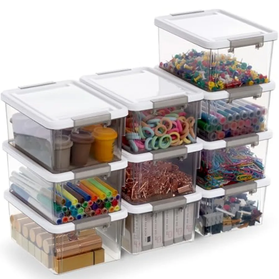

1.32 QT 10 Pack Small Storage Bins Plastic Storage Container Stackable Box with Lids for Organizing