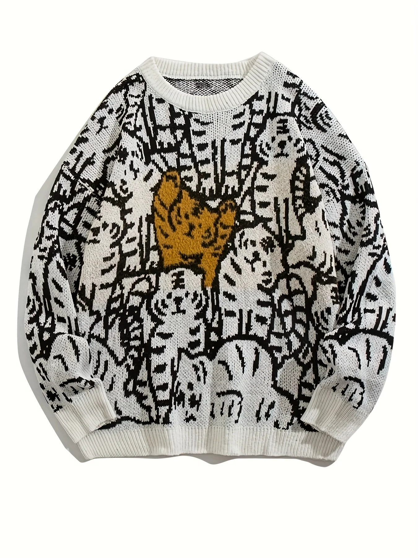 

Новый мужской осенне-зимний пуловер, модная трикотажная базовая рубашка, свободный парный топ с круглым вырезом, маленький узор тигра