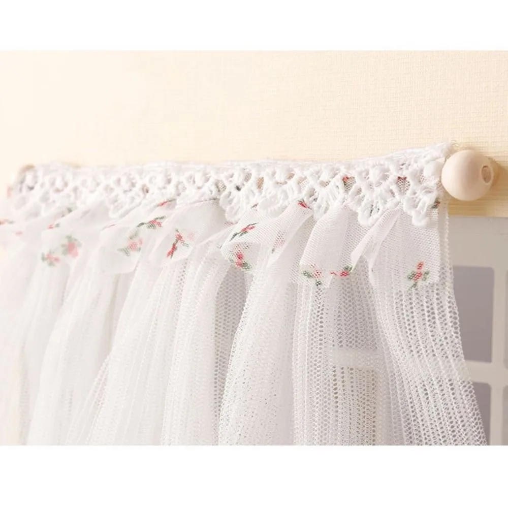 1/12 Dollhouse Sweet Floral Curtains Model Lace Mesh Double Layered Furniture Decoration White 150*150mm