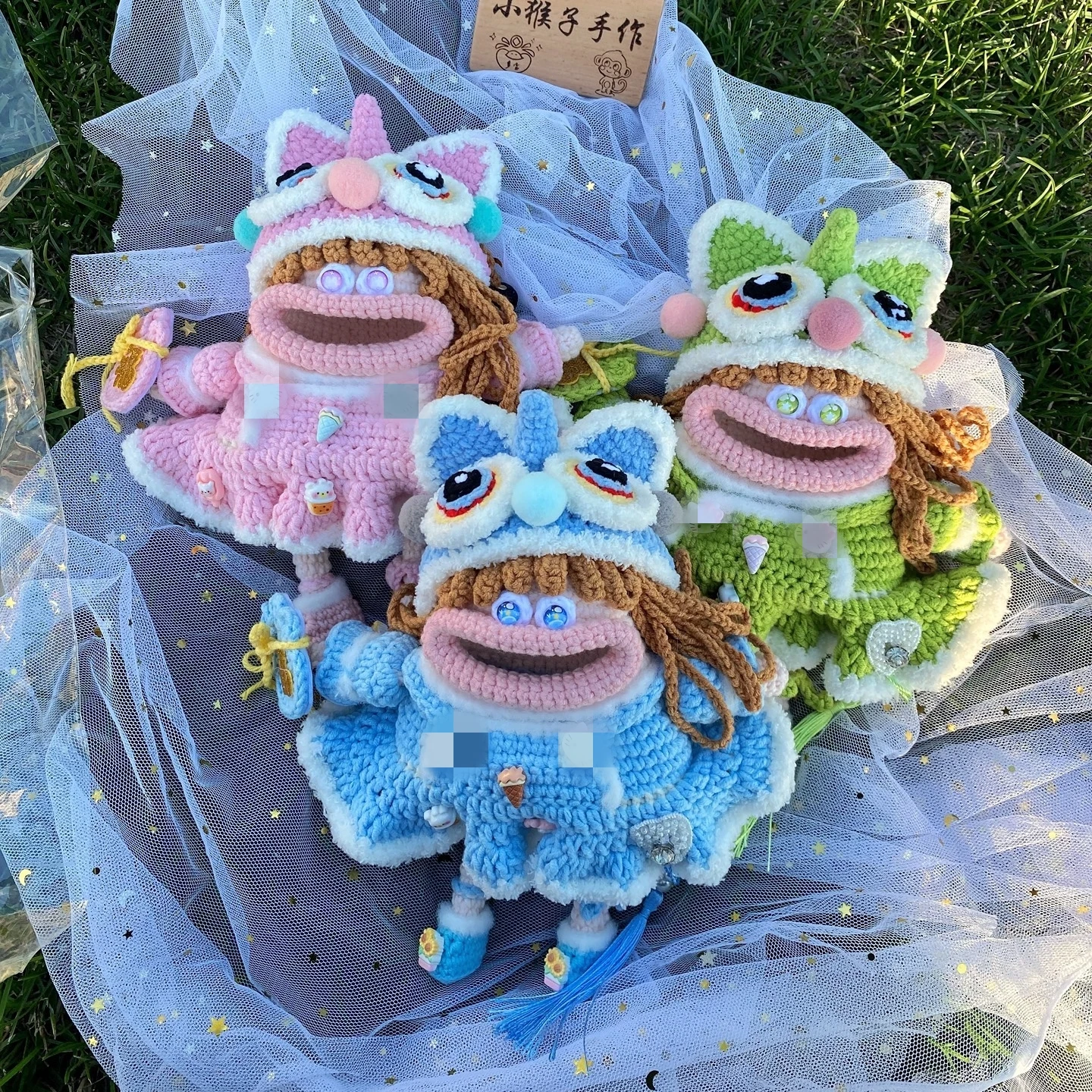 

0083 Handmade Crochet Keychain Cute Big Mouth Doll Fish Hook Ornament DIY Handicraft Unique Key Bag Decorative Accessories