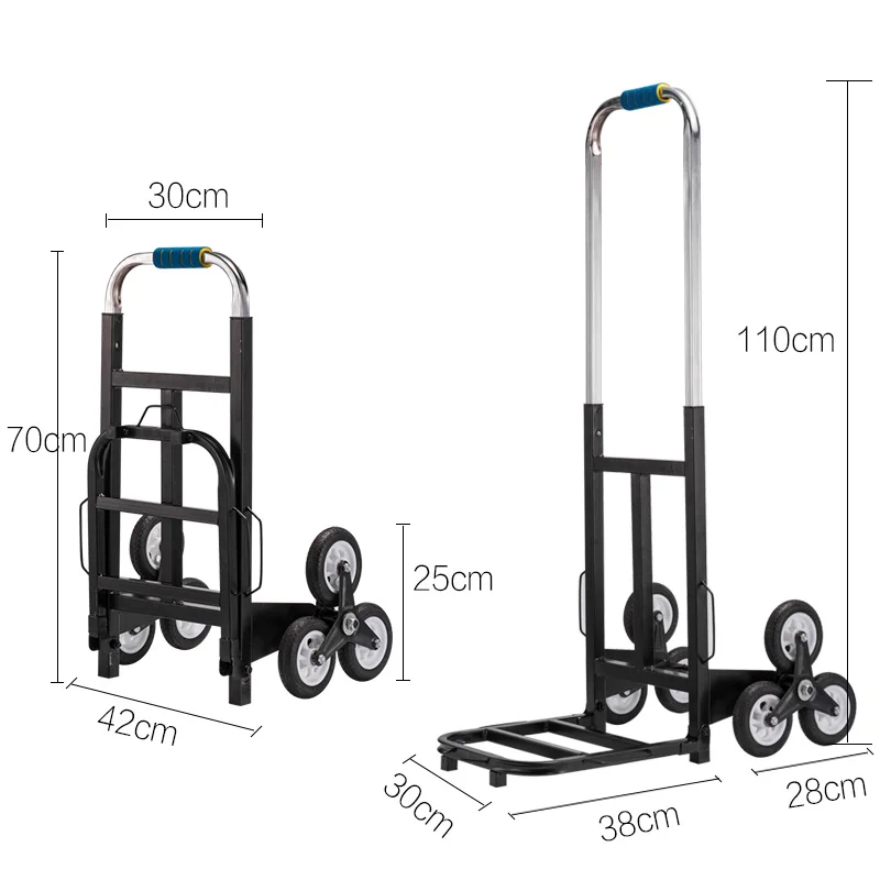 Portable Stair Climber Cart, 6 Rubber Wheels Folding Wagon, Household Shopping Trolley Steel Pipe Hand Truck