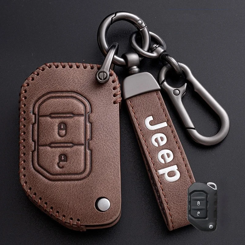 Leather 2 3 4 Buttons Car Flip Remote Key Case for JEEP Wrangler 2018 2019 2020 2021 Wrangler JL Rubicon Gladiator JT Sahara JLU