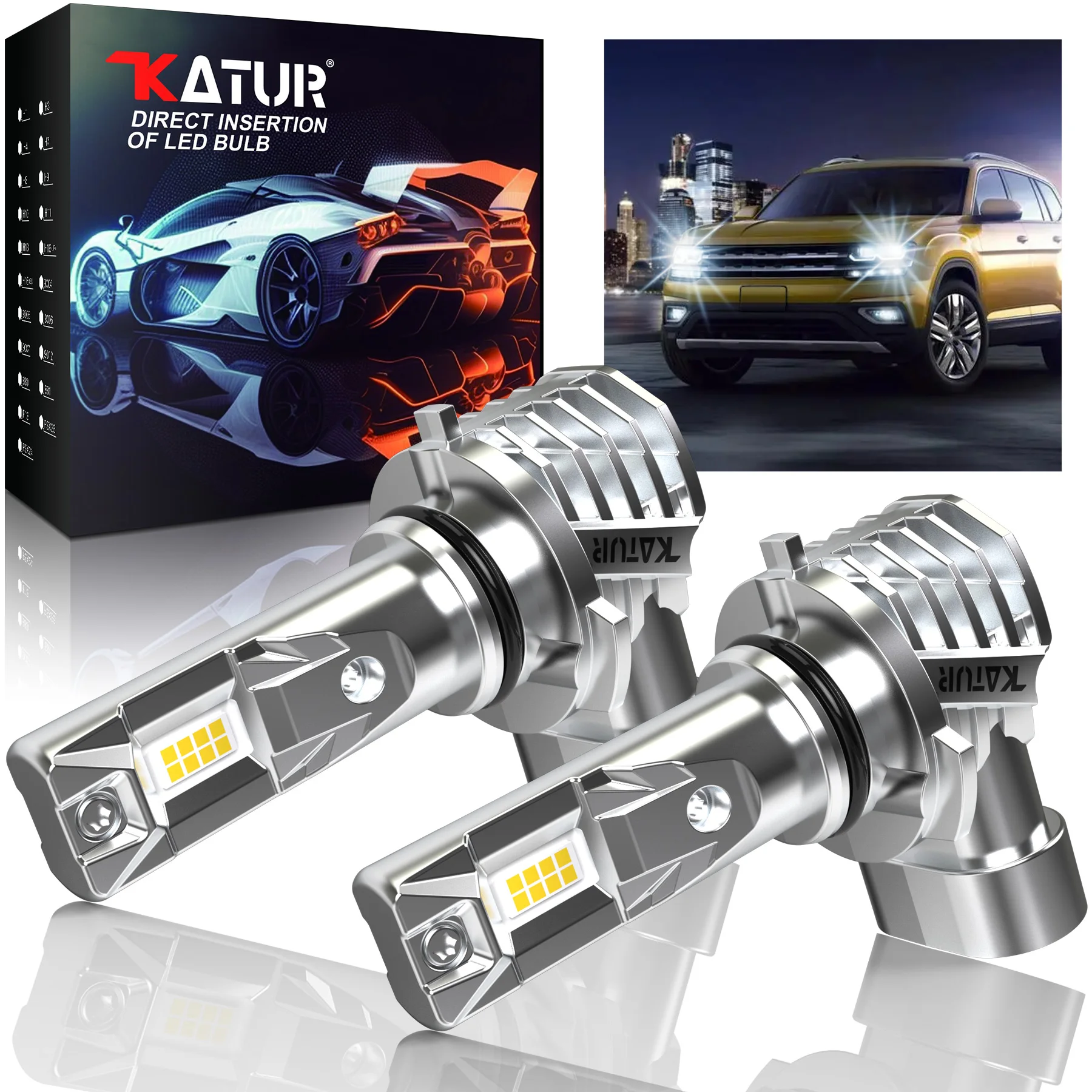 Katur 2pcs 9006 Led Car Headlight Bulb Day Running Lamp 6000K White High Power DC 12V Fanless HB4 For Ford Mustang Explorer Edge