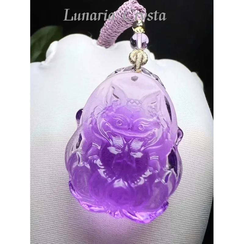 

Natural Crystal Pendant Amethyst Green Phantom Nine-Tailed Fox Necklace Neck Ornament Healing Fortune-Enhancing Gemstone Jewelry Necklace with Shipping Included