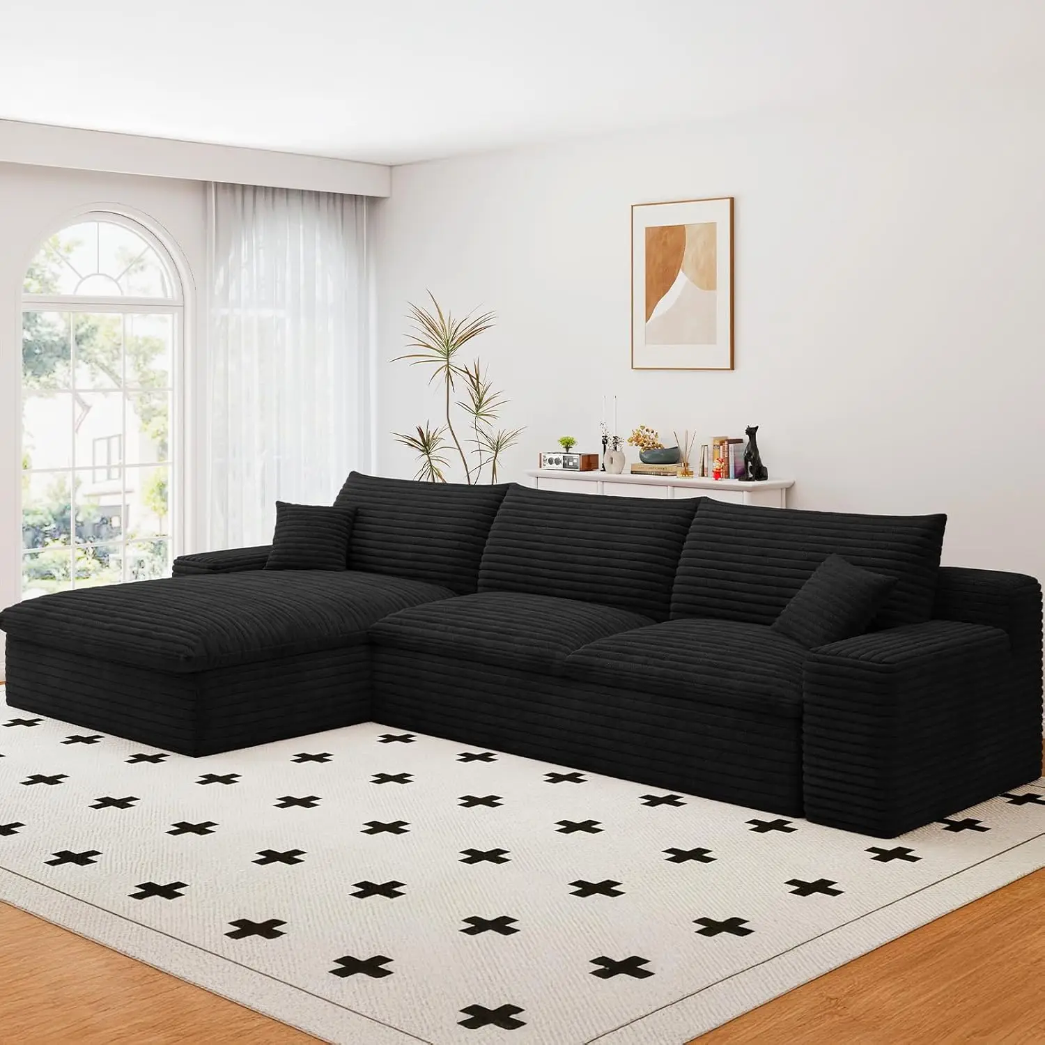 

Модульный секционный диван 107 дюймов, бескаркасный диван для гостиной, секционный диван с глубоким сиденьем, мягкий и удобный диван, на заказ