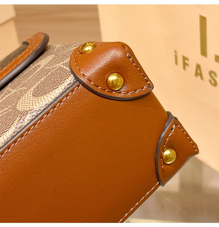 Neue minimalistische und modische kleine Handtasche, Damenhandtasche in Kontrastfarben, hochwertige Umhängetasche, tragbare Box-Tasche – Detail 12