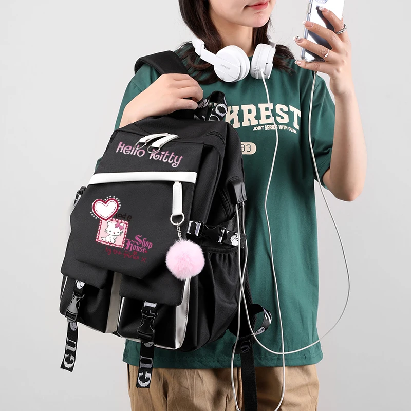 Mochila de Hello Kitty con dibujos animados para mujer, morral Escolar de lona para adolescentes y niños