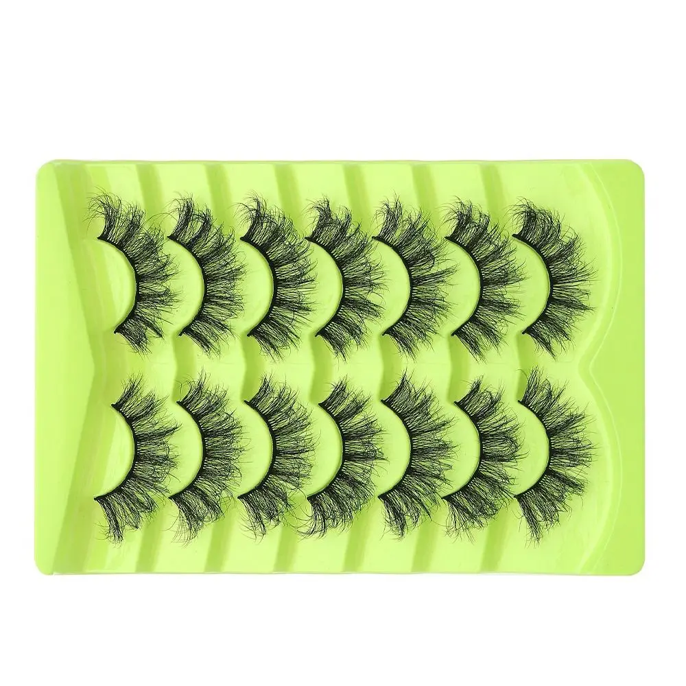 7 Pairs Natural Long False Eyelashes Eyelash Extension Thick Fluffy Lashes Cat Eye Eyelashes Exaggerated Reusable 3D Mink Lashes