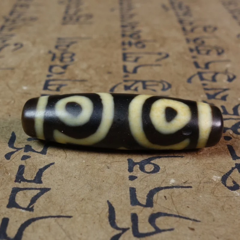 Old agate Tibetan Dzi beads yellow stripe 3 eye totem Amulet pendant GZI #3065