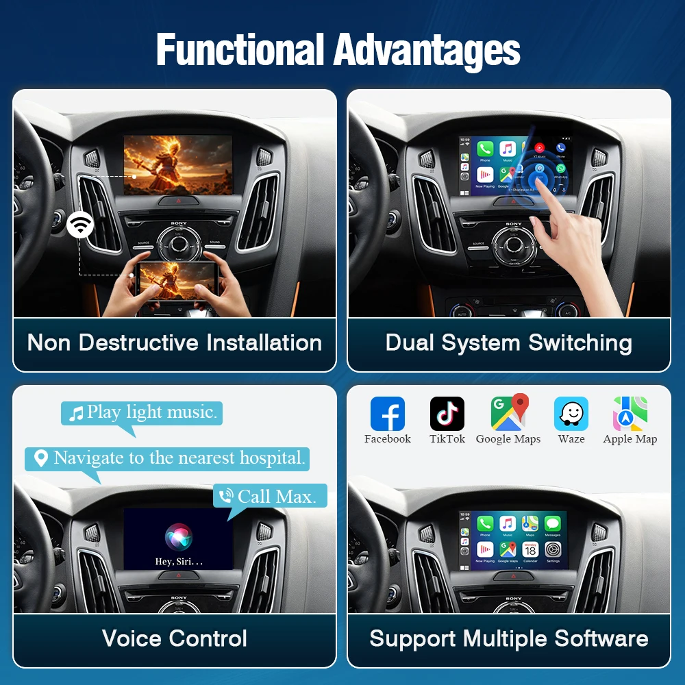 صندوق CarPlay من AUTOTOP لسيارة Ford Mondeo Focus Escape Fiesta Edge F-150 Transit Connect Edge 2011-2017 Sync 2، أندرويد لاسلكي Auto