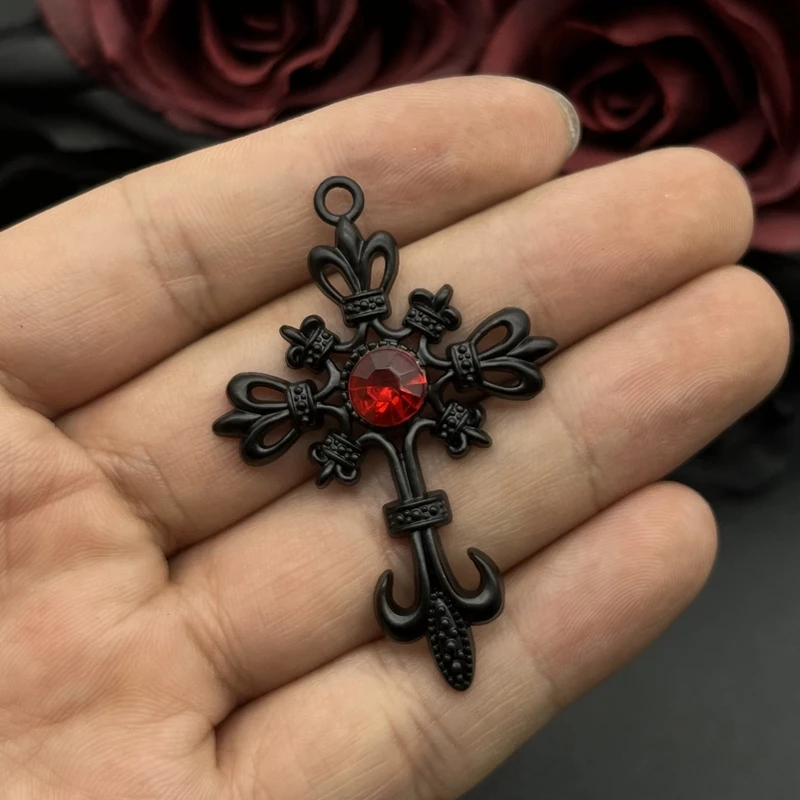 5pcs Ornate Black Gothic Cross Pendant Crystal Cross Pendant Designer Charms Fit Jewelry Making DIY Handmade Jewelry Findings