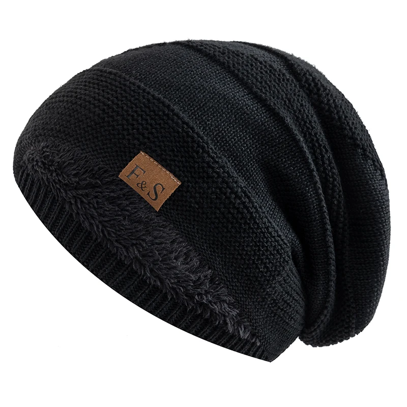 Novo unisex slouchy chapéus de inverno adicionar forro de pele masculino e feminino gorro quente casual etiqueta decoração inverno chapéus de malha