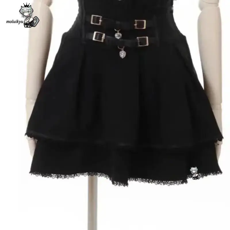 Saia Feminina Mini Estilo Bolo Kawaii Japonesa, Jupe Fairy Bandage Lolita, Cintura Alta, Estética Y2K, Renda Doce, Gótica, JK Falda