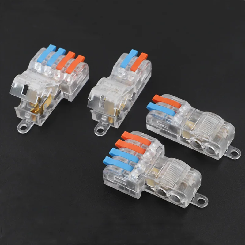 T-type Electrical Wire Connector Stripping-free Brancher Quick Cable Wiring Terminal Block Copper Core Two-in Four-out Branch