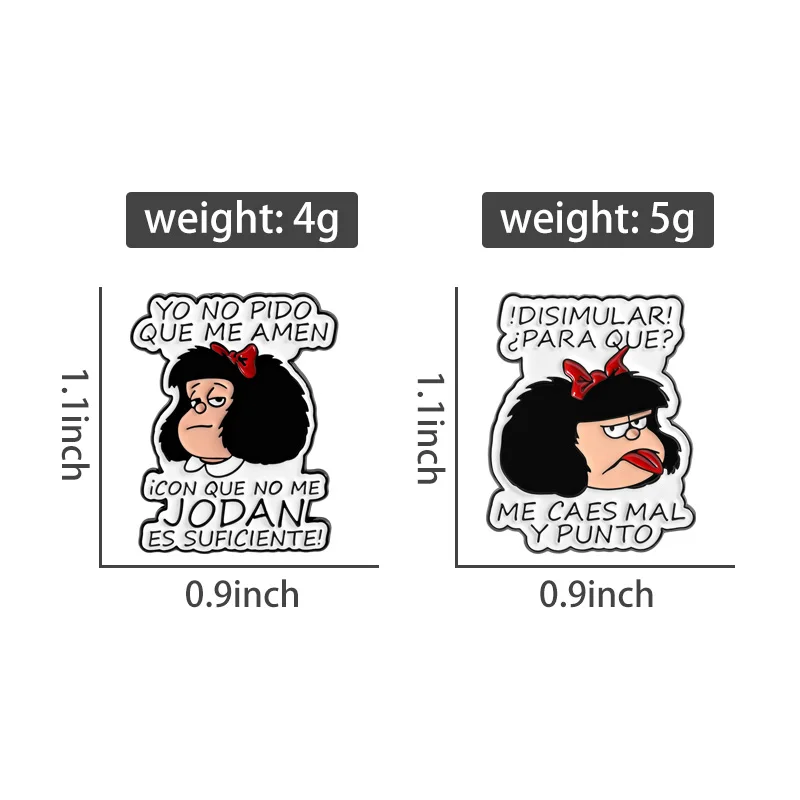 Comic Book Characters Enamel Pins Fun Cute Little Girl Brooches Lapel Badges Cartoon Spanish Jewelry Gift for Kids Friends