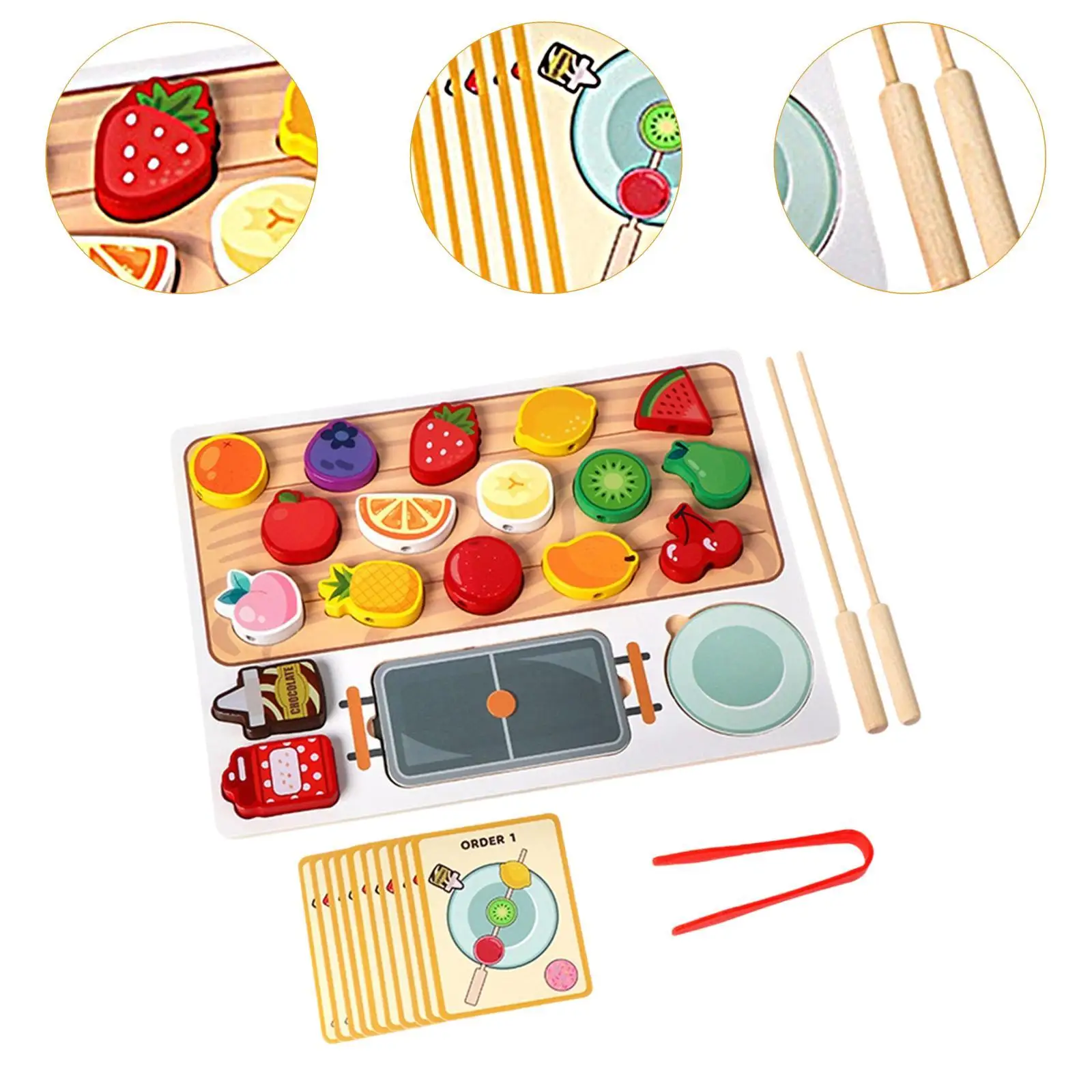لعبة لعب خشبية، لعبة طعام للتعلم المبكر، لعبة الزعرور المملونة بالفواكه للأطفال #5
