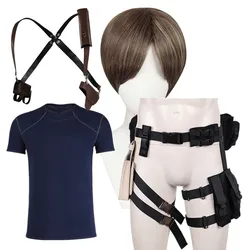 Leon T-shirt Scott Kennedy Belt Cosplay Wig Back Strap Costume Accessories Game Evil 4 Roleplay Gun Bag Belts Halloween Party