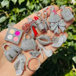 14Pcs Silver Plated Copper Zircon Pave Charms Set for DIY Bracelets, Necklaces, Earrings - Sparkling Bag Lips Heart Design Charm