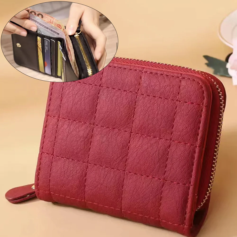 Girl Business Wallets Plaid Design Lattice Wallets Large Capacity Zipper Clutches Coin Purses Mobile Phone Bag with Metal Zipper