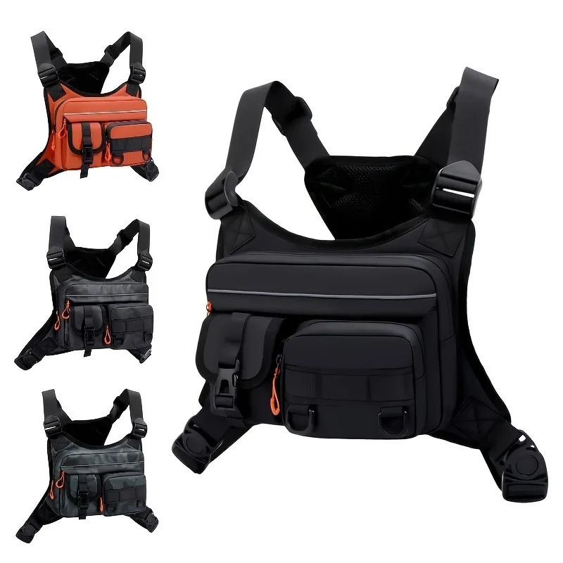 

Men's Chest Bag And Motorcycle Riding Bag, Durable Tactical Chest Bag, Running And Hiking Vest, Multi Pocket Tactical Backpack