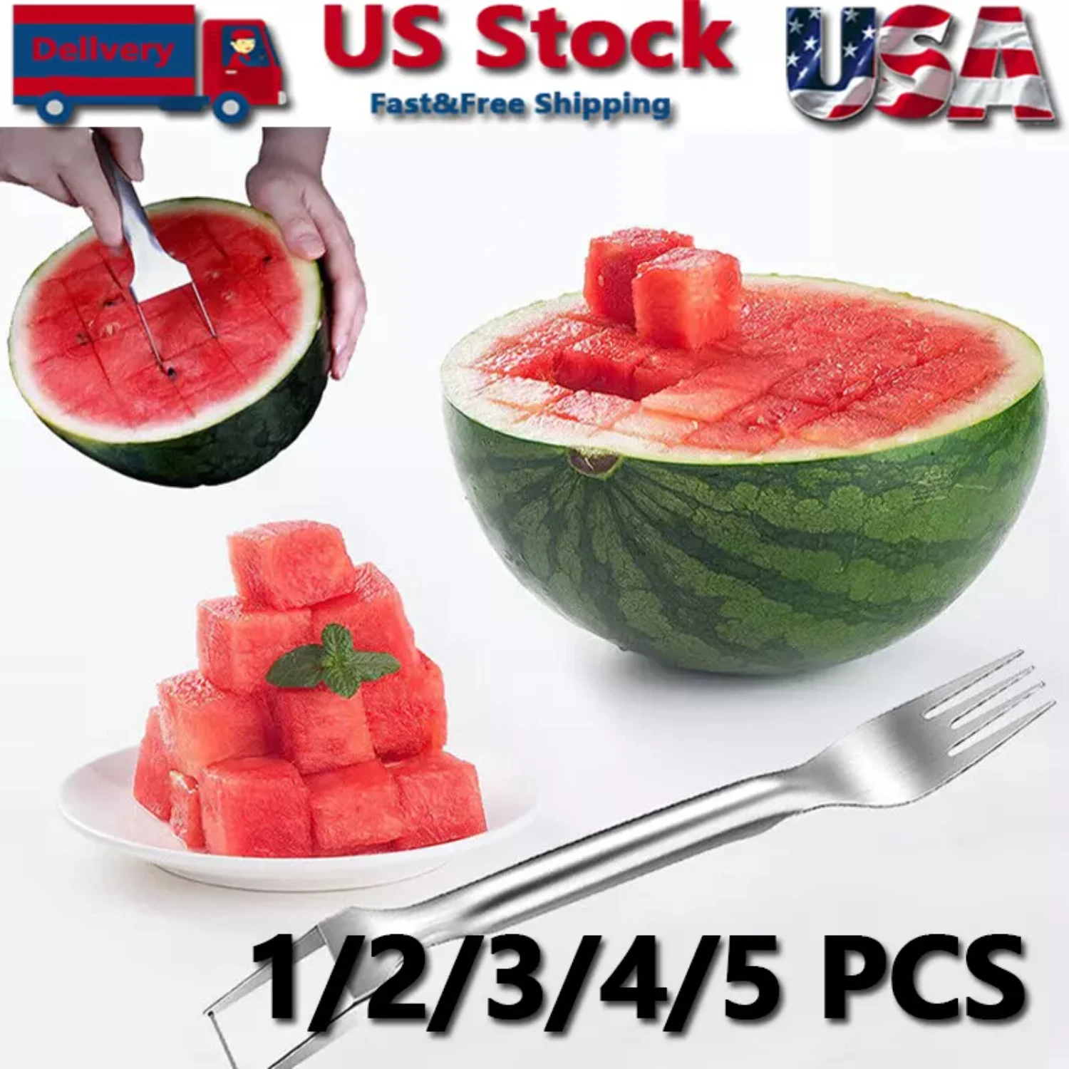 Watermelon Slicer Cutter,2-in-1 Fork  Steel Fruit Cutting Artifact