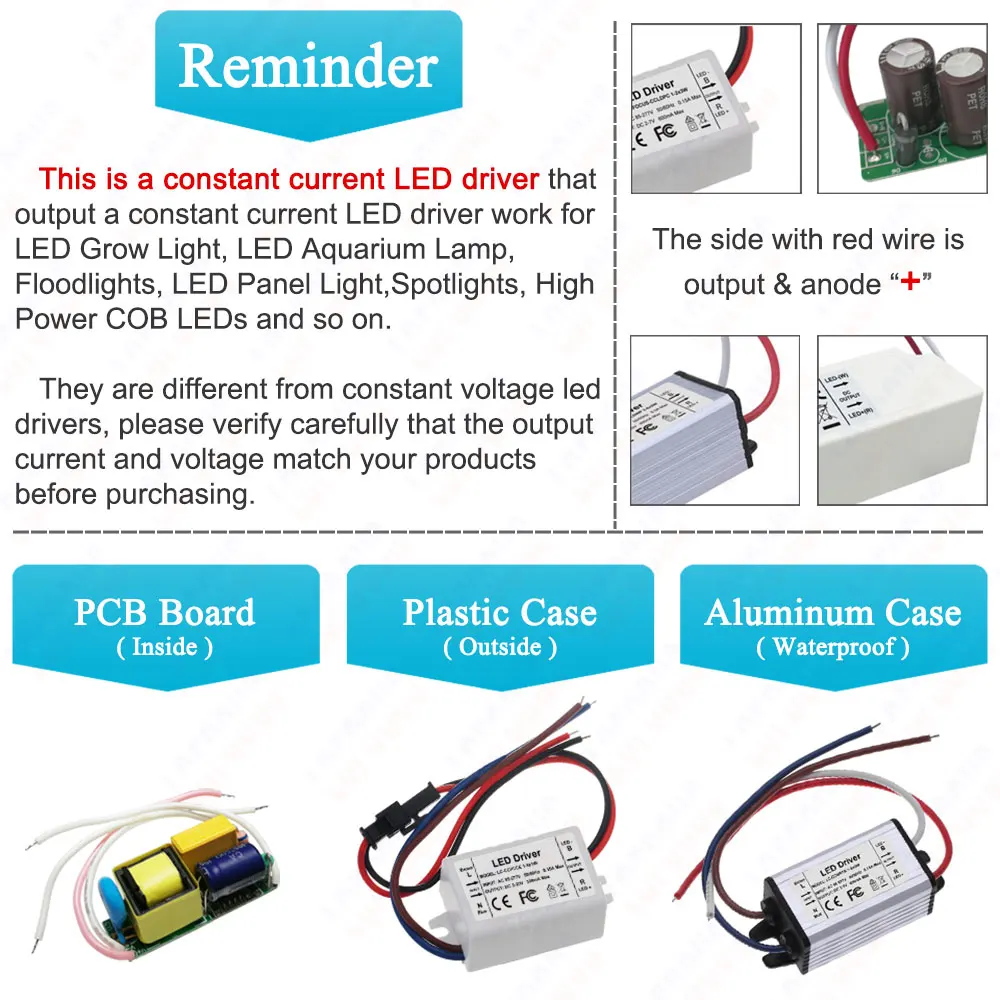 LED Driver Constant Current 300mA 450mA 600mA 900mA 1500mA Lighting Transformers 1W 3W 5W 10W 20W 30W 36W 50W 100W Power Supply