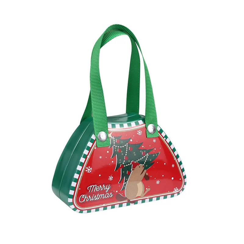 Christmas Tinplate Suitcase Candy Boxes With Handle Handheld Sweets Tins Portable Candies Holder Sugar Storage Container