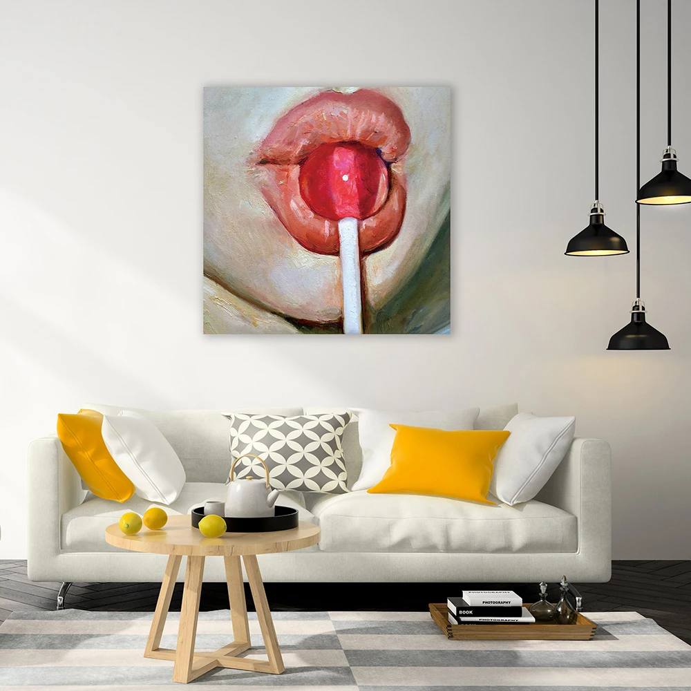 

Hand-painted Luscious Lips Oil Painting Canvas Wall art Paintings for living Room Bedroom Wall Decoration Large Size Painting