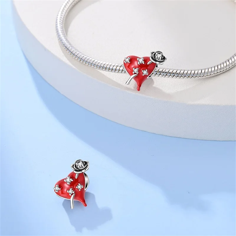 

925 Sterling Silver Weeping Blood Rose Charms Beads For Women Fit Original Bracelet DIY Birthday Party Jewelry Gifts