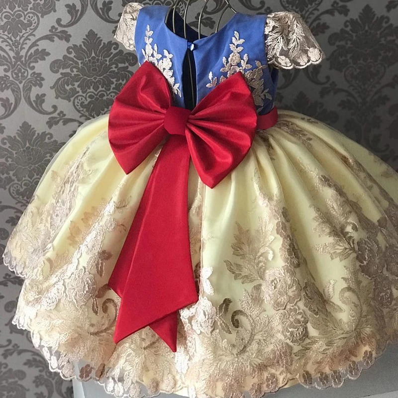 Cute Baby Girls Dress for Party Flower Lace Vintage Girl Dresses for 1-5Yrs Baby Clothes Holiday Kids Snow White Princess Dress