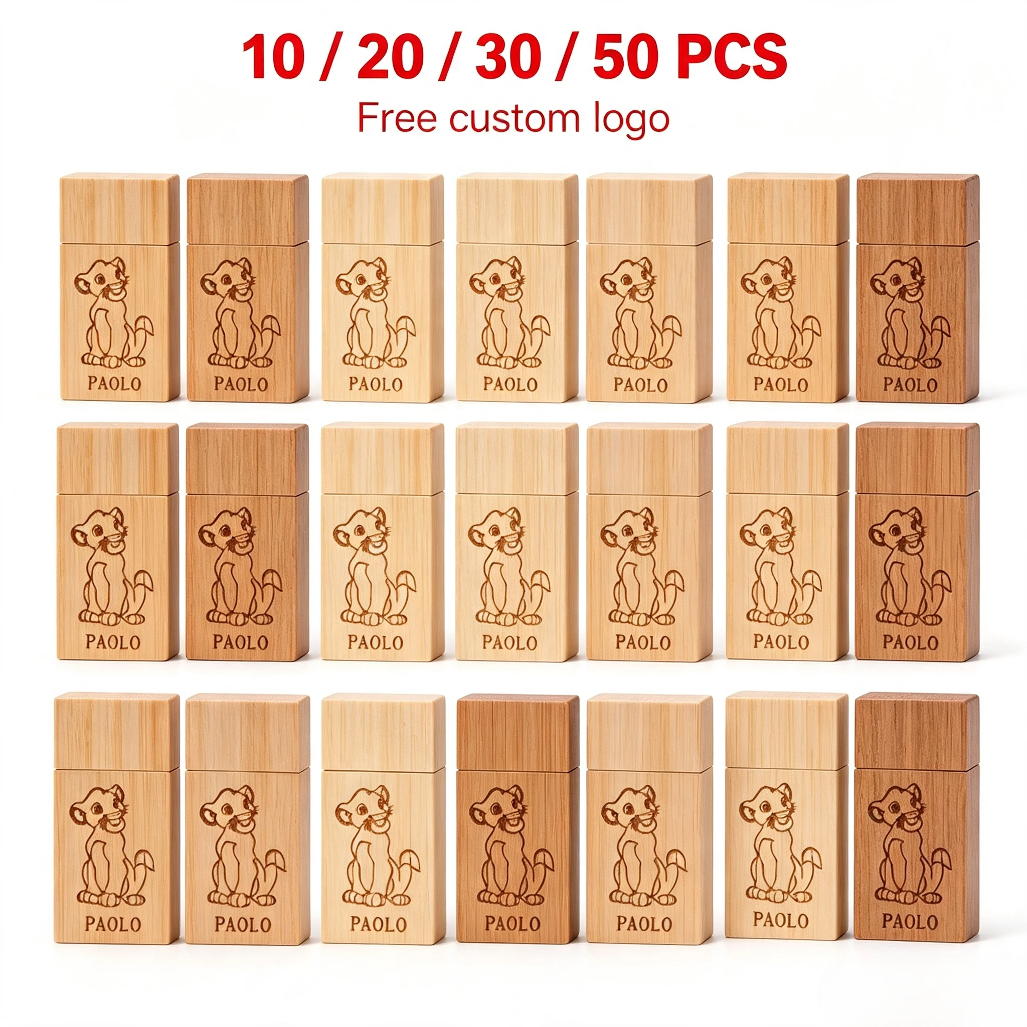 10/20/30/50pcs/lot Customised Logo Wooden Pen Drive USB 2.0 Flash Drive 4GB 8GB 16GB 32GB 64GB Memory Stick Photography Gift