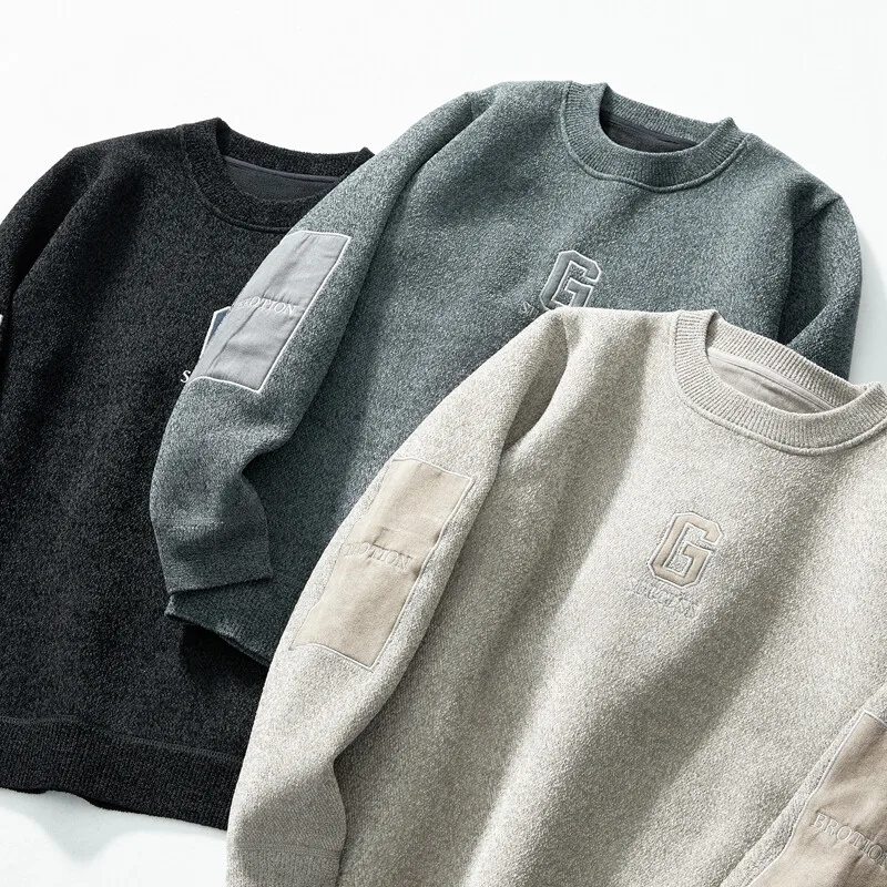 남성 의류 봄 가을 스웨터 남성용 풀오버 남성 스웨트셔츠 캐주얼 스트리트웨어 니트 패션 옴브레 따뜻한 솔리드