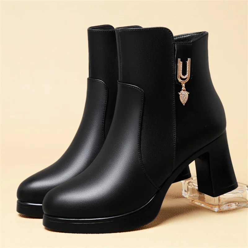 Thick heel Non-slip Plus Fleece Thick Sole Platform Shoes 2024 Winter Luxury Black Super High Heel Ankle Boots for Women