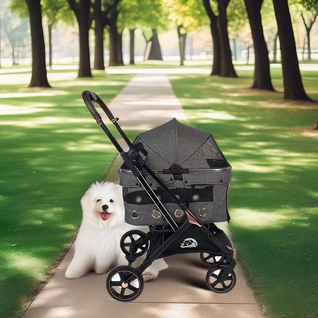 Pet strollers one hand fold dog stroller with 4 wheels