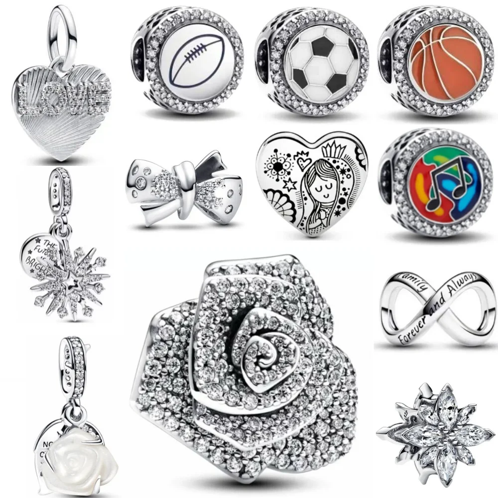 

2025 New 925 Silver Rose bow Beads, Heart-Shaped Pendant Suitable For European Original Bracelet DIY Exquisite Jewelry