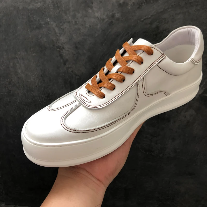 

Spring and Autumn New Men's Casual Shoes Genuine Leather Thick Sole Lace Up Board Shoes