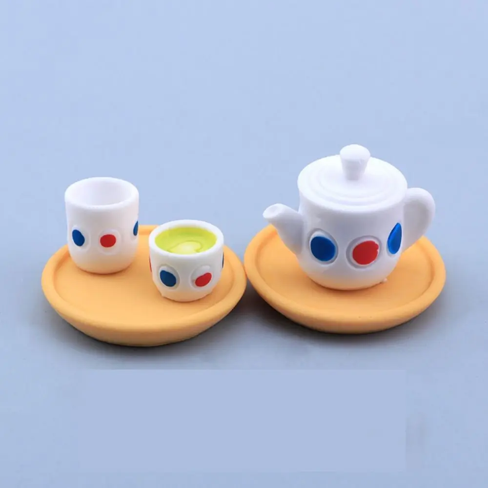 Mini Tea Set Dollhouse Miniature Teapot Cups Set Resin Model Dollhouse Mini Resin Kettle Cute Tableware Model