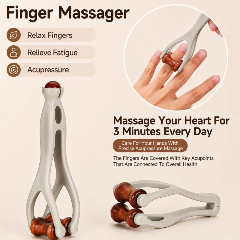 Finger Massager Hand Care Device/Original Wood Relief Roller/Relieve Hand Fatigue Massage Tool For Home Office Students Adults