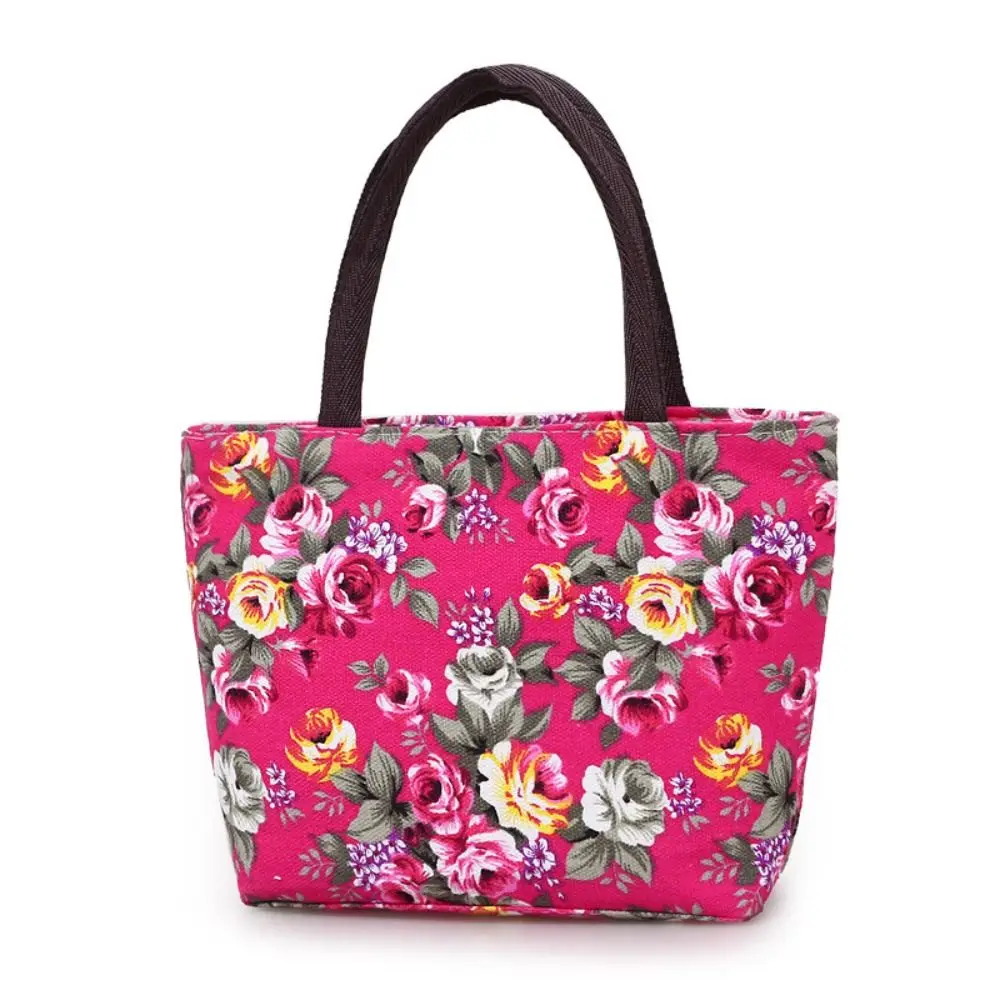 Cute Flower Handbags Canvas Zipper Shopping Bag Bucket Bag Women Top-Handle Bags